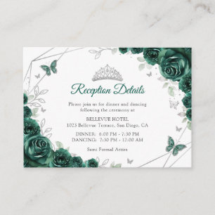 Tarjeta De Recepción Quinceañera Esmeralda Verde Detalles Florales de P