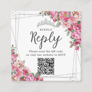 Tarjeta De Recepción Quinceanera floral rosa Fuchsia dulce 16 RSVP QR