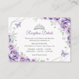 Tarjeta De Recepción Quinceanera Lilac Purple Silver Floral Details