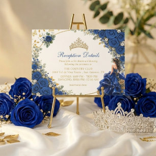 Tarjeta De Recepción Quinceañera Mariposa Dorada Azul Real