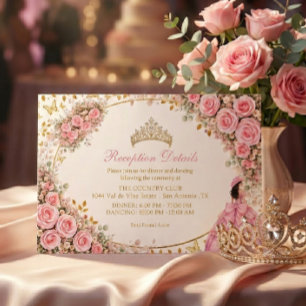 Tarjeta De Recepción Quinceañera Mariposa Dorada Rosas Rosadas Acuarela
