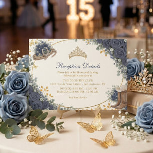 Tarjeta De Recepción Quinceañera occidental de rosa azul marino dorado