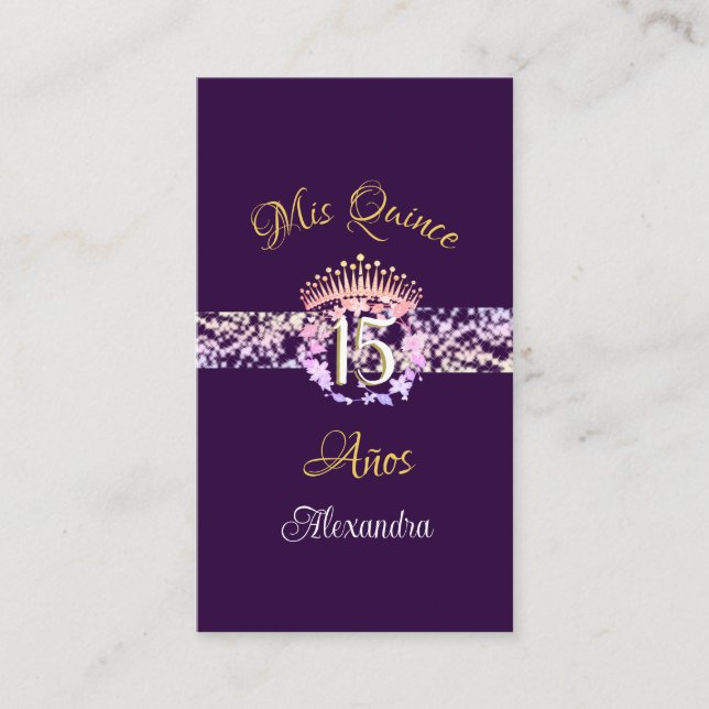 Tarjeta De Recepción Quinceanera Purple Lilac Elegante Español (Anverso)