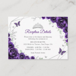 Tarjeta De Recepción Quinceanera Purple Silver Floral Details