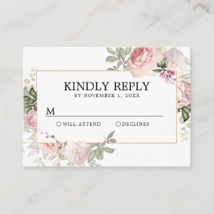 Tarjeta De Recepción Quinceanera RSVP con floral rosa de Rubor