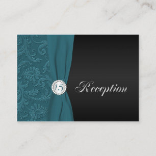 Tarjeta de recepción Quinceanera verde azulada y n