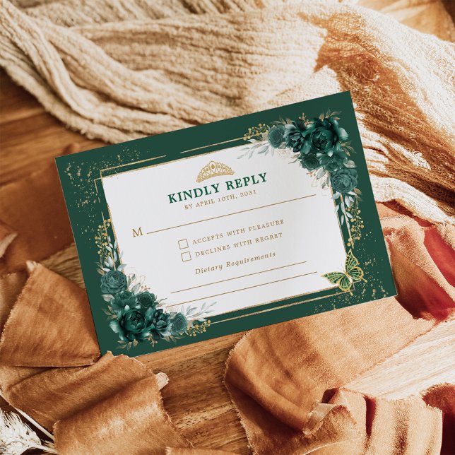 Tarjeta De Recepción Quinceanera verde esmeralda Mis Quince Anos RSVP (Subido por el creador)