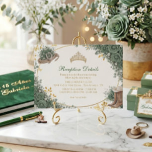Tarjeta De Recepción Quinceañera verde esmeralda occidental dorada del 