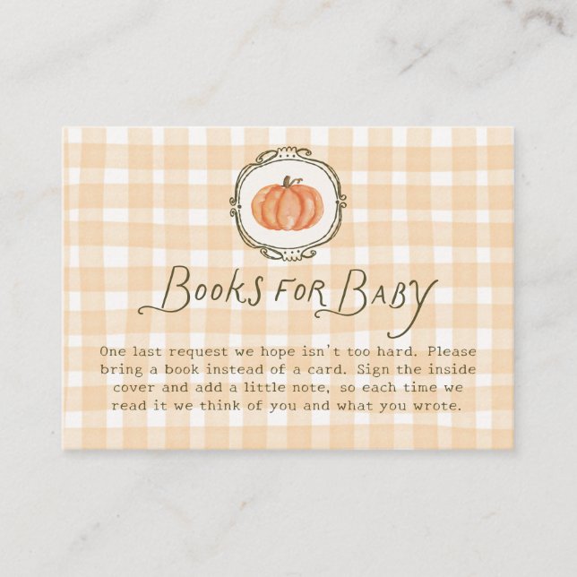 Tarjeta De Recepción Quirky Pequeño calabaza Baby Shower Libros para be (Anverso)