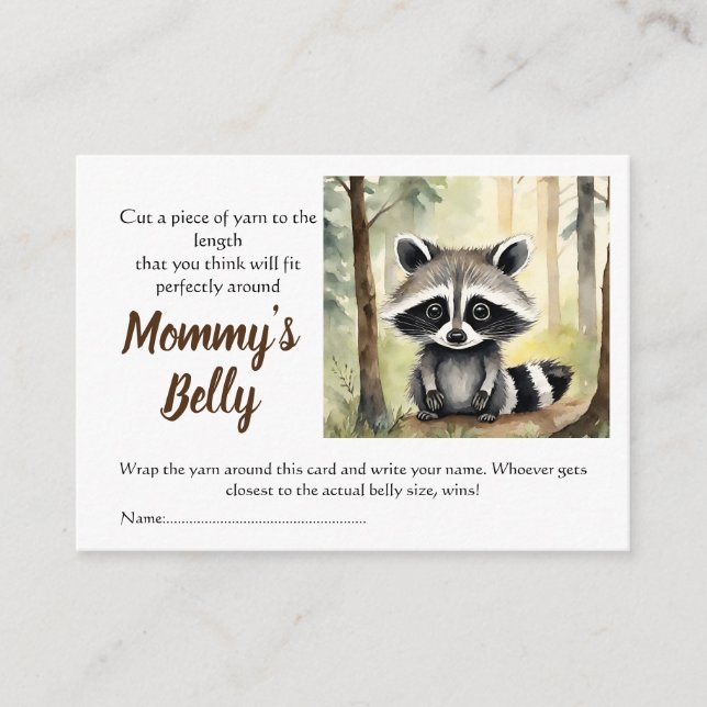 Tarjeta De Recepción Raccoon bebé adivina Belly de mamá tamaño juego de (Anverso)
