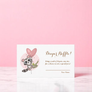Tarjeta De Recepción Raccoon minimalista Baby Shower Diaper Raffle