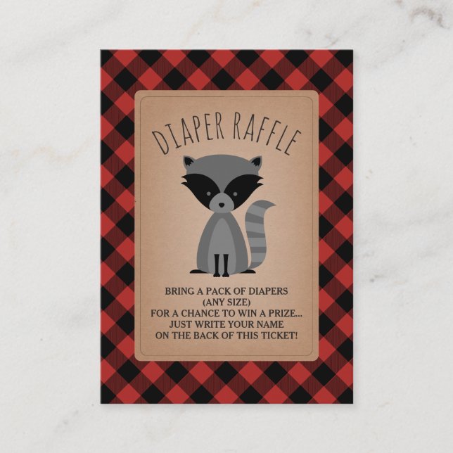 Tarjeta De Recepción Raccoon Plaid Baby Shower Diaper Raffle (Anverso)
