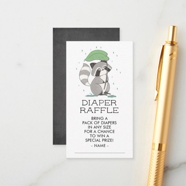 Tarjeta De Recepción Raccoon Woodland Baby Shower Diaper Raffle Ticket (Anverso/Reverso In Situ)