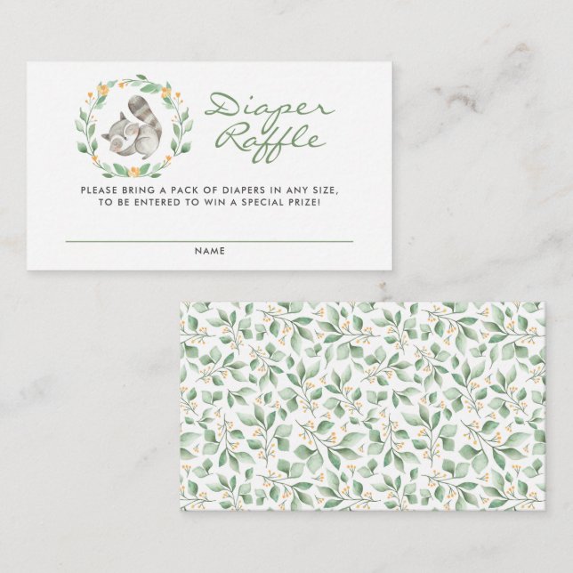 Tarjeta De Recepción Raccoon Wreath Baby Shower Diaper Raffle (Anverso / Reverso)