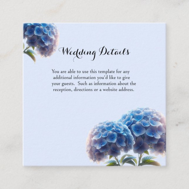 Tarjeta De Recepción Radiant Elegance Blue Hydrangea Boda (Anverso)