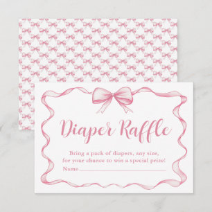 Tarjeta De Recepción Raffle Baby Shower Diaper Chica Ribbon  Bow Rosado