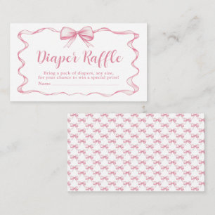 Tarjeta De Recepción Raffle Baby Shower Diaper Chica Ribbon Bow Rosado