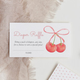Tarjeta De Recepción Raffle Baby Shower Diaper de cereza y cinta rosa