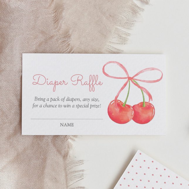 Tarjeta De Recepción Raffle Baby Shower Diaper de cereza y cinta rosa (Subido por el creador)