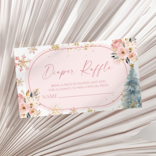 Tarjeta De Recepción Raffle Baby Shower Diaper de invierno rosa con cop (Subido por el creador)