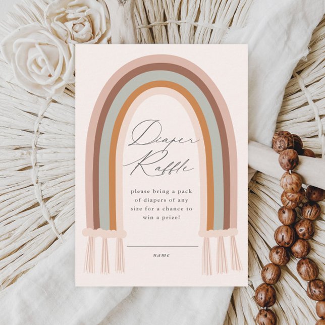 Tarjeta De Recepción Raffle Baby Shower Diaper de tono de arcoiris boho (Boho Earthy Rainbow Baby Shower Diaper Raffle Invitation Enclosure Card.)