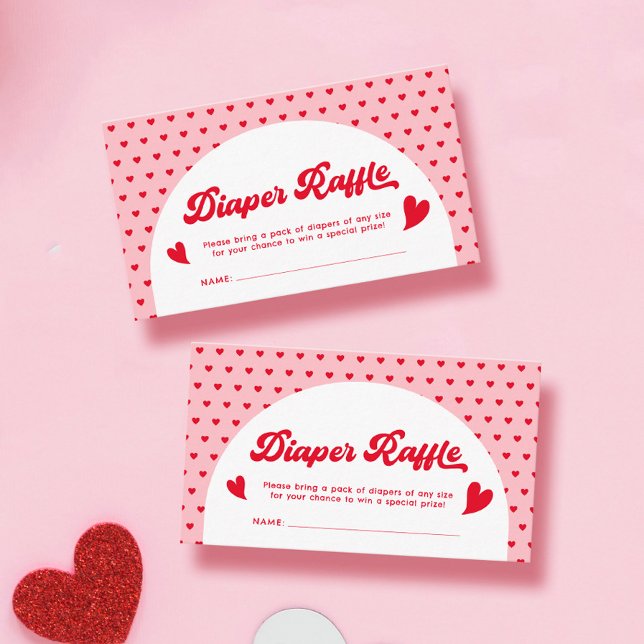Tarjeta De Recepción Raffle Baby Shower Diaper rojo y rosa de San Valen (Subido por el creador)