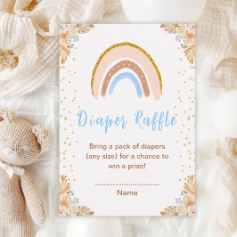 Tarjeta De Recepción Raffle de Baby Shower azul arcoiris boho