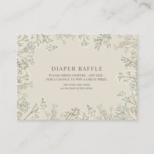 Tarjeta De Recepción Raffle de Baby Shower con flores de aliento para b (Anverso)