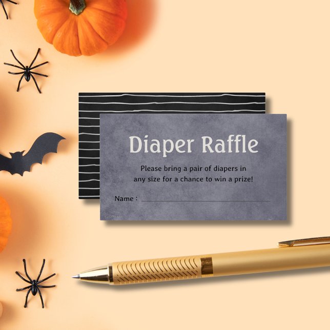 Tarjeta De Recepción Raffle de Baby Shower de Halloween gris negro (Gray Black Halloween Baby Shower Diaper Raffle Enclosure Card
)