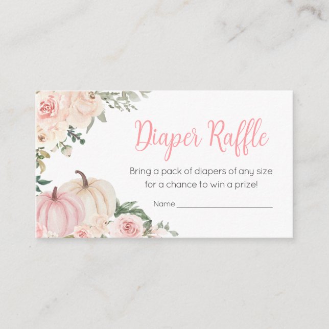 Tarjeta De Recepción Raffle de calabaza floral rosa otoño (Anverso)