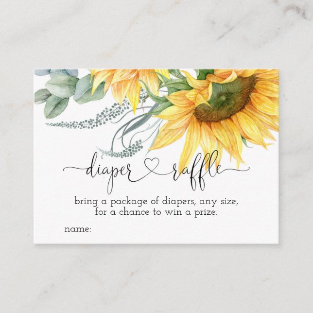 Tarjeta De Recepción Raffle de Diaper de Girasol para Baby Shower (Anverso)