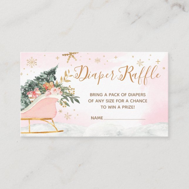 Tarjeta De Recepción Raffle de nevado de oro rosado de invierno (Anverso)
