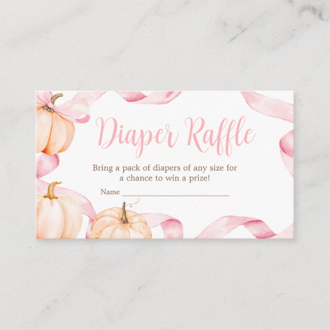 Tarjeta De Recepción Raffle de pañal Baby Shower de calabaza rosa (Anverso)