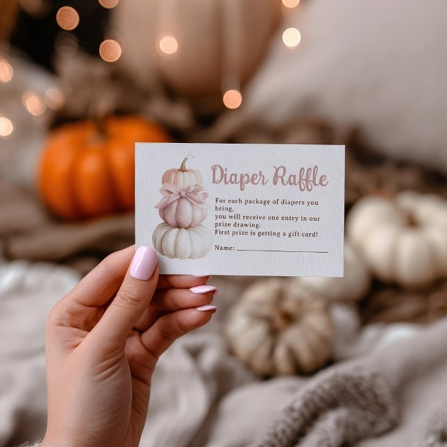Tarjeta De Recepción Raffle de pañal Baby Shower de calabaza rosa peque (Pink Bow Little Pumpkin Baby Shower Diaper Raffle Enclosure Card)