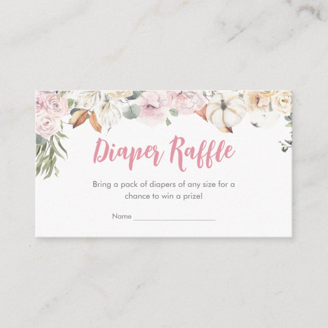 Tarjeta De Recepción Raffle de pañal Baby Shower para calabaza rosa (Anverso)