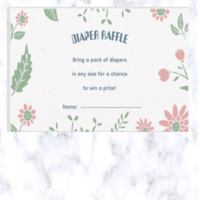 Tarjeta De Recepción Raffle de pañal floral de pasto editable (Subido por el creador)