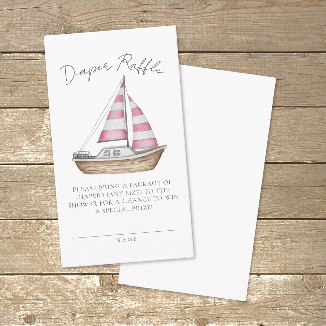 Tarjeta De Recepción Raffle de pañal rosado de Baby Shower Nautical (Nautical Baby Shower Pink Diaper Raffle Enclosure Card)
