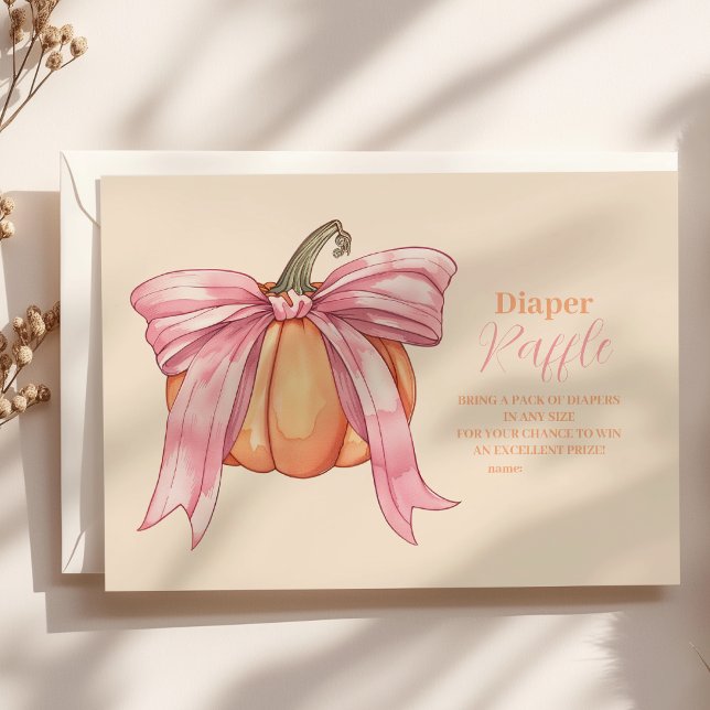 Tarjeta De Recepción Raffle de pañales Baby Shower de calabaza rosa ret (Subido por el creador)