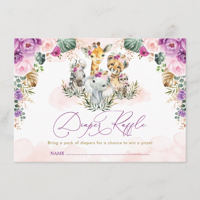 Tarjeta De Recepción Raffle de pañales Baby Shower de selva Safari bohe (Anverso)