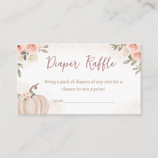 Tarjeta De Recepción Raffle de pañales Baby Shower para calabaza rosa R (Anverso)