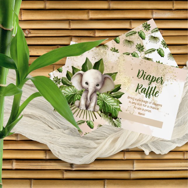 Tarjeta De Recepción Raffle de pañales Baby Shower para elefante de saf (Tropical Safari Elephant Baby Shower Diaper Raffle Enclosure Card)