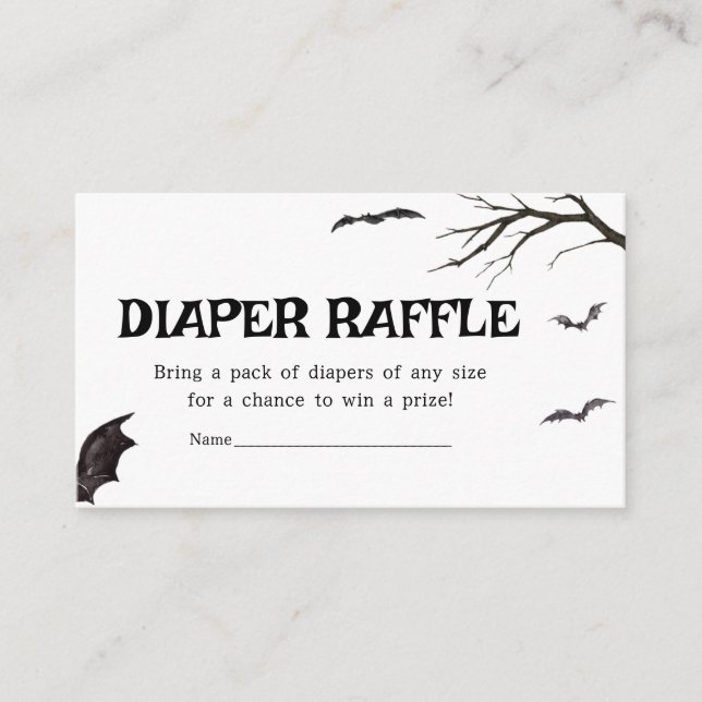 Tarjeta De Recepción Raffle de pañales para murciélagos blancos y negro (Anverso)