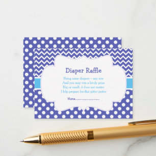 Tarjeta De Recepción Raffle de punto de chevron y polka azul