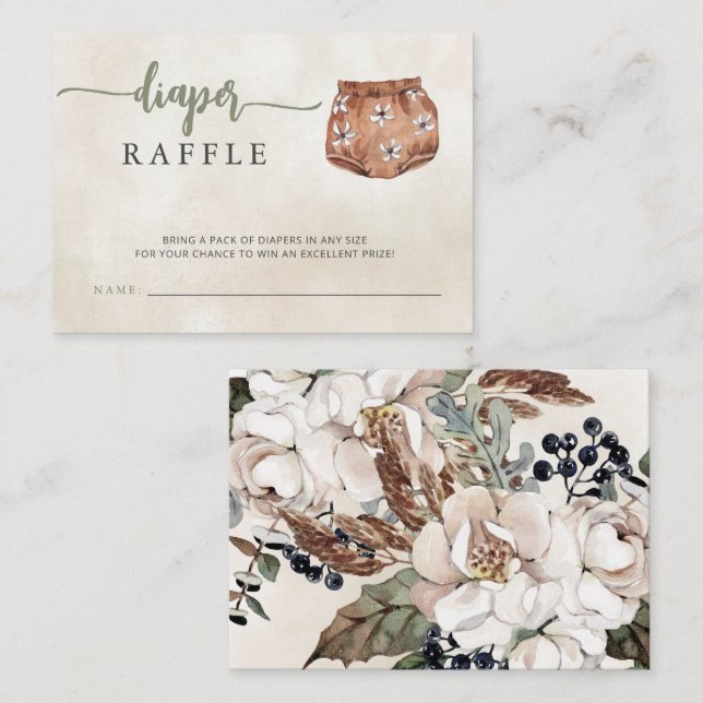 Tarjeta De Recepción Raffle del pañal Baby Shower de Boho neutral de gé (Anverso / Reverso)