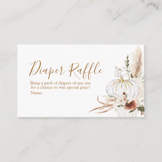 Tarjeta De Recepción Raffle del pañal de Baby Shower de calabaza blanca (Anverso)
