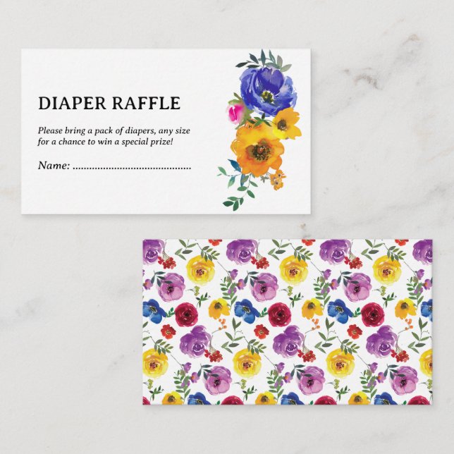Tarjeta De Recepción Raffle floral brillante y audaz (Anverso / Reverso)