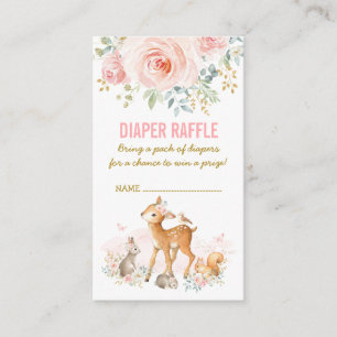 Tarjeta De Recepción Raffle floral rosada de Woodland Baby Shower