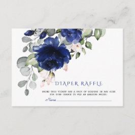 Tarjeta De Recepción Raffle floral Rubor azul de la marina única