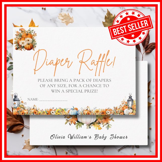 Tarjeta De Recepción RÁFICA DE DIAPER Un pequeño calabaza Cae el otoño (A Little Pumpkin is on the Way Fall Autumn Floral DIAPER RAFFLE Enclosure Card )