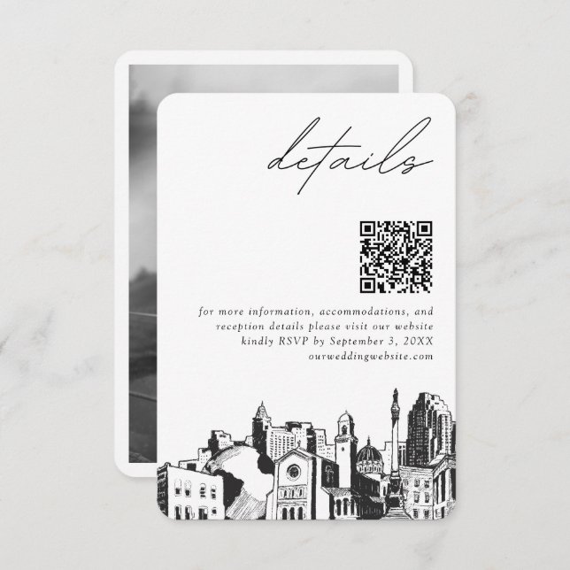 Tarjeta De Recepción Raleigh Boda Detalles modernos Código QR (Anverso / Reverso)